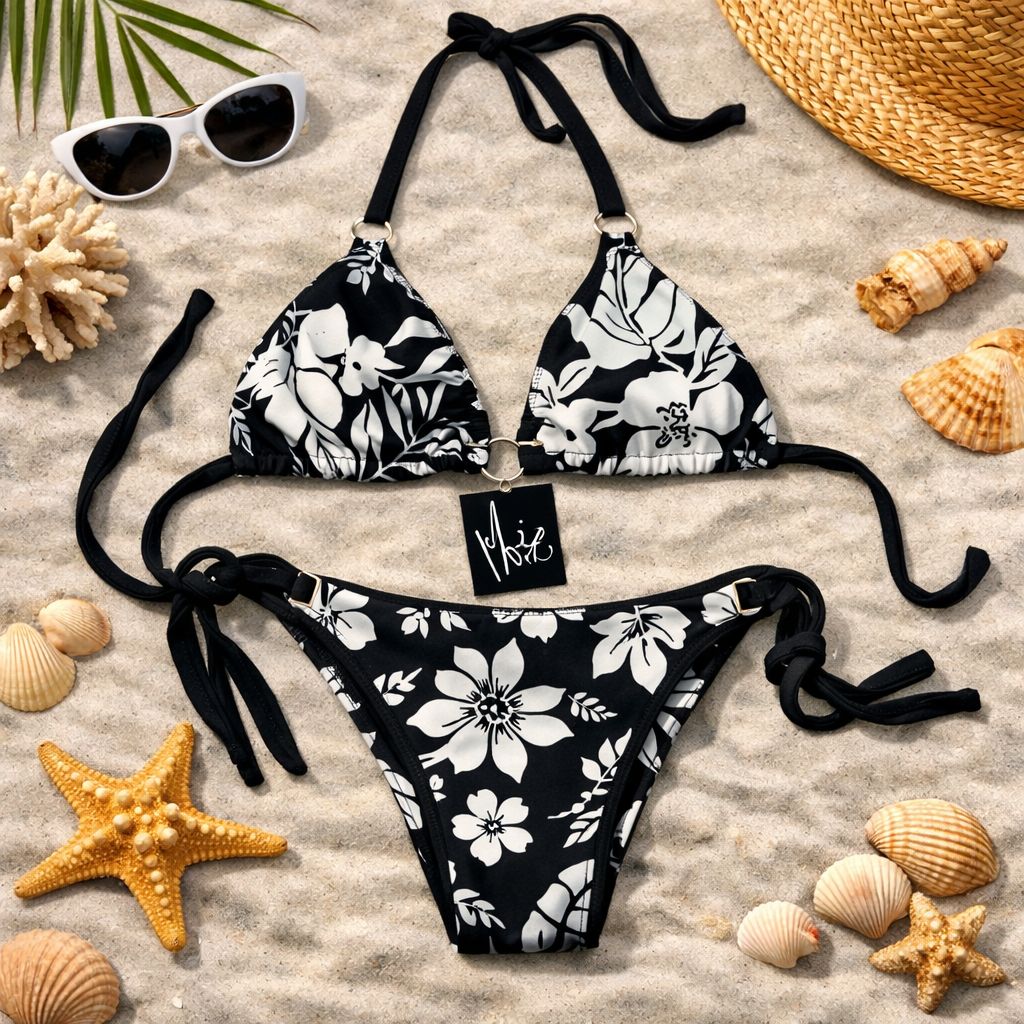 Monochrome Tropical Triangle Bikini