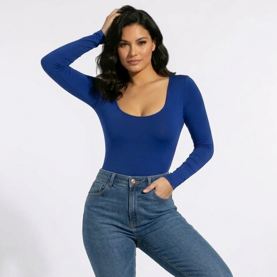 Long Sleeve Bodysuit with Round Neck