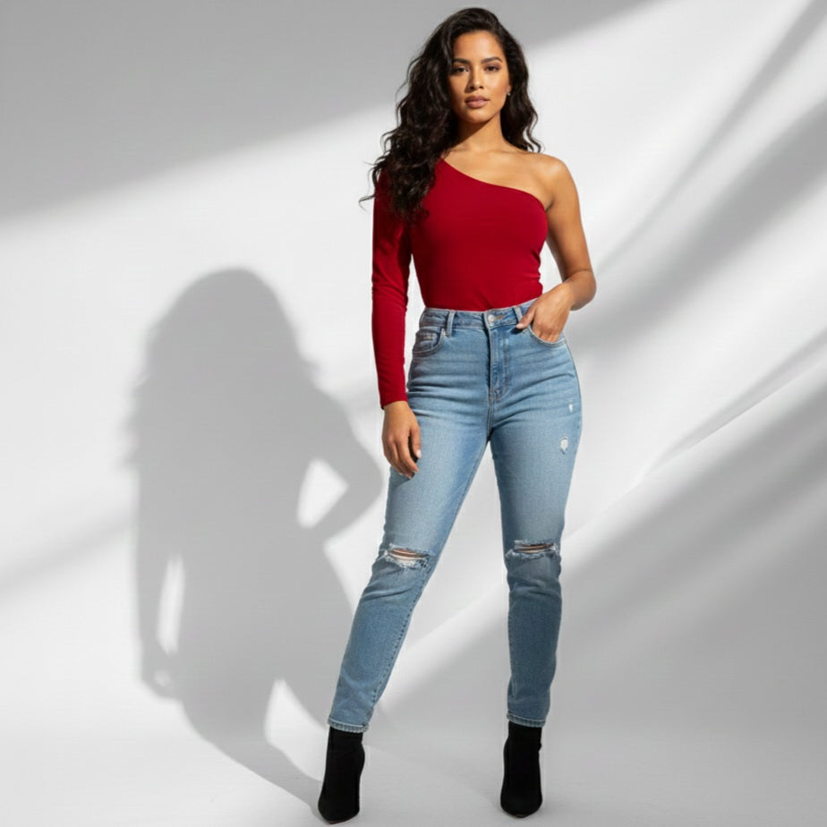 Crimson One-Shoulder Body Suit